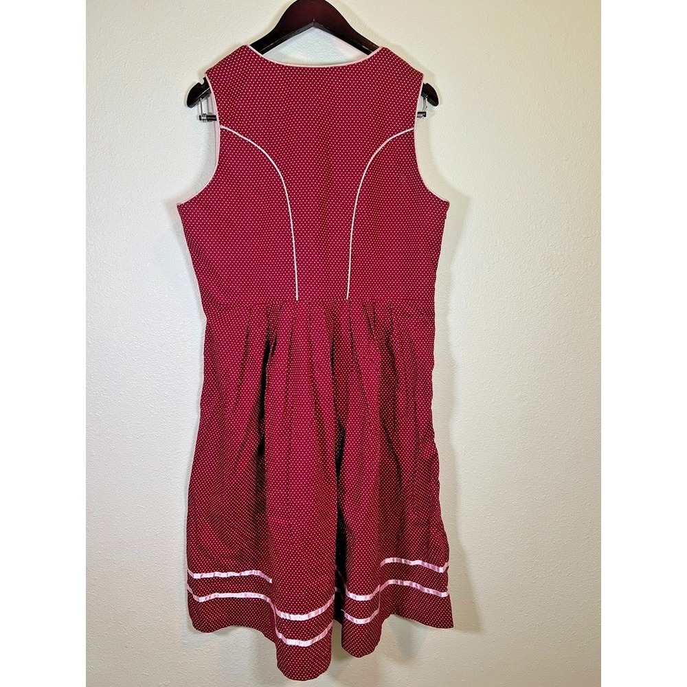 Dirndl Dress XXL Burgundy Polka Dot Oktoberfest Lace Up Bavarian Milkmaid - Picture 3 of 14